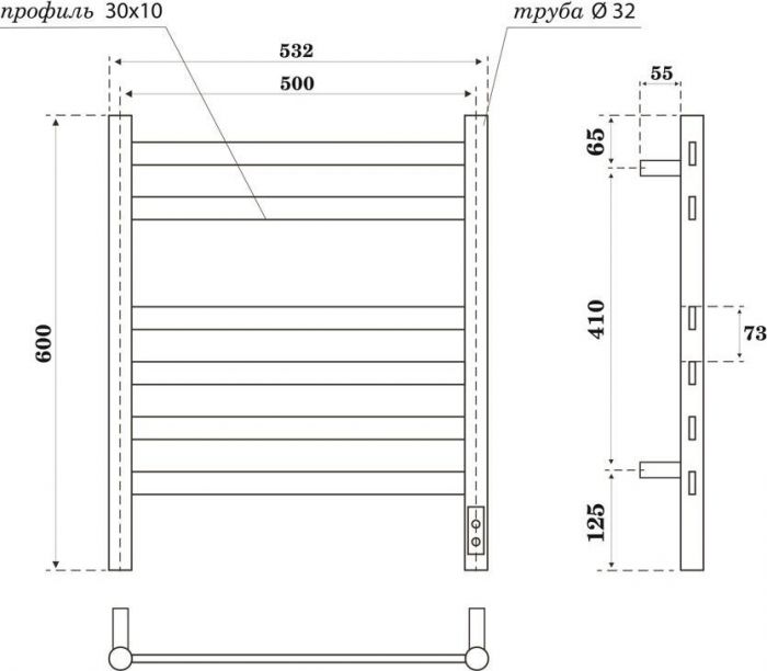 Полотенцесушитель электрический Point Селена PN16856GR П6 500x600, графит