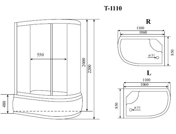 Кабина душевая Timo Standart T-1110L