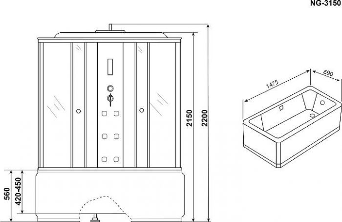 Душевая кабина Niagara Ultra 150x70 NG-3150-01 31500164, профиль хром, стекло прозрачное с полосой