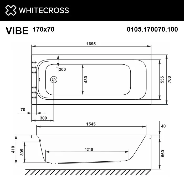 Акриловая ванна Whitecross Vibe 170х70 0105.170070.100 белый