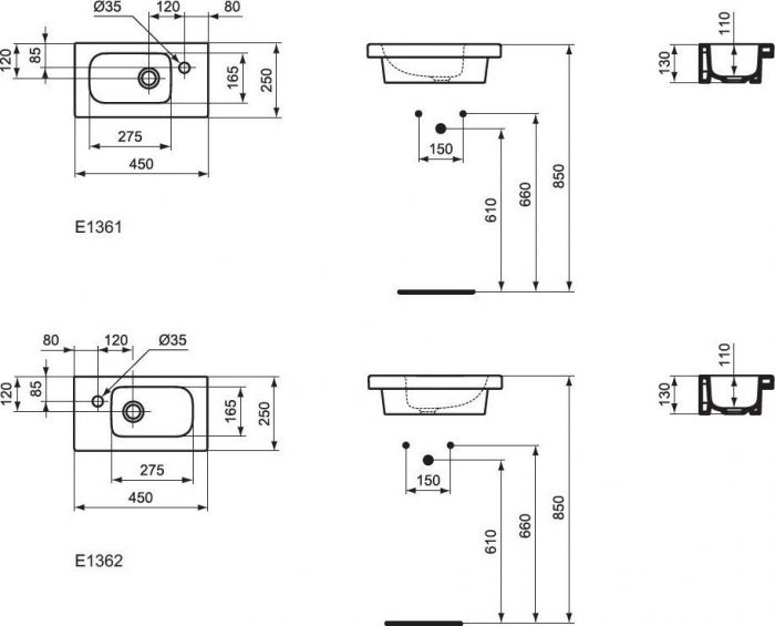 Раковина 45 см Ideal Standard Connect Space E136101, белый